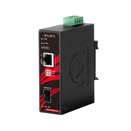 Antaira Compact Industrial Gigabit IEEE 802.3bt Ethernet-to-Fiber Media Converter, 1*10/100/1000TX PSE: 90W IMP-C1000-SFP-bt